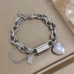 Heart Lock Stainless Steel Charm Bracelet Chunky Gold Plated Chain Love Bracelets for Women Valentine Gift