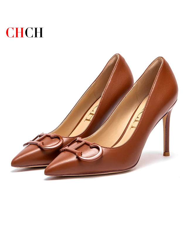 CHCH Women's High Heels New Pointed Metal Buckle Party Carnival Women's Shoes 9cm