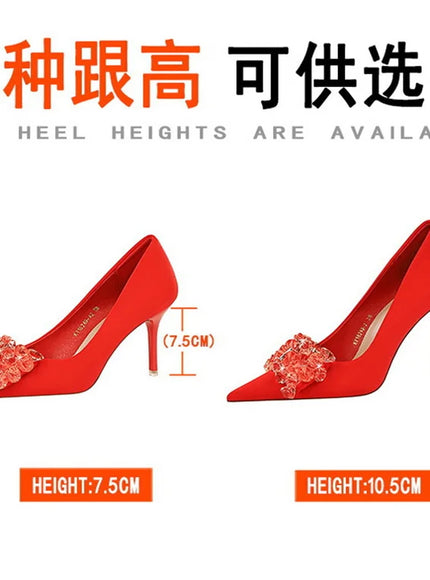 Rhinestones Women Pointed Toe Shallow Mouth Pumps Crystal