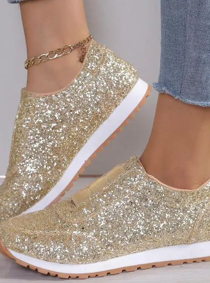 Women's Silver Glitter Sneakers For Women Bling Shoes Slip-on Casual Trend Platform Sport Shoes Woman Non-slip Vulcanize Shoes