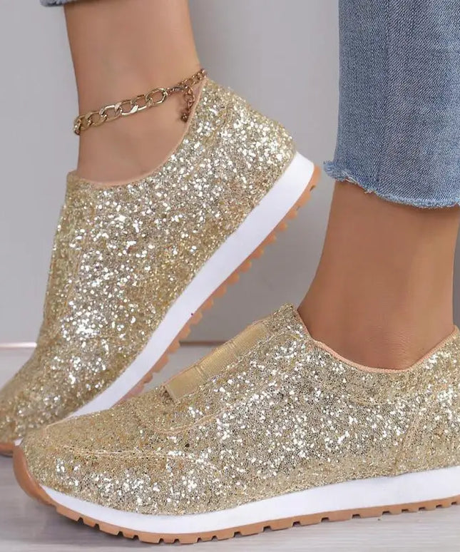 Women's Silver Glitter Sneakers For Women Bling Shoes Slip-on Casual Trend Platform Sport Shoes Woman Non-slip Vulcanize Shoes