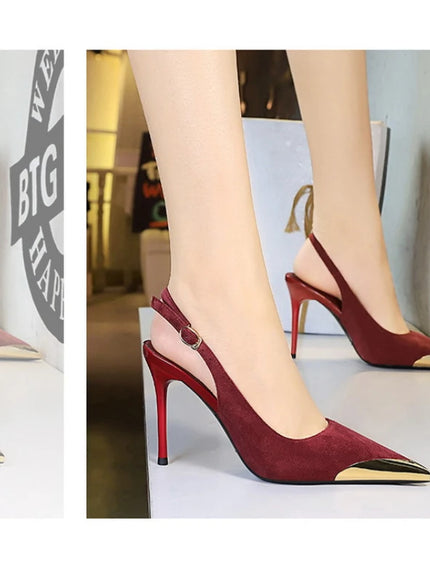 European American Style Metal Pointed High Heels Slim