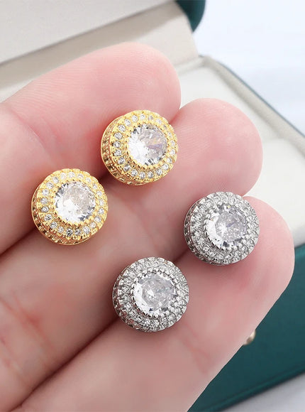 KissIcon Hip Hop Round Zircon Earrings -Micro Diamond Shine