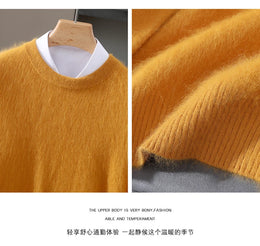 Autumn Winter New Men's Sweater Round Neck Loose Pullover Knitted Sweater Casual Solid Color Thickened 100% Mink Cashmeresweater