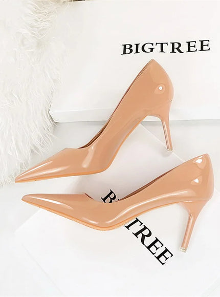 Fashion Simple Patent Leather Thin High Heel Women