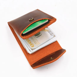 Genuine Leather Wallet For Men Male Real Cowhide Short Slim Minimalist Men's Cash Wallet Credit Card Holder With Flap Closure