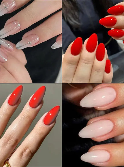 KissIcon Almond Nails Set - Red White Glossy