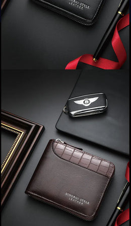 Leather Men’s Wallet Luxury Mens Purse Male Zipper Card Holders with Coin Pocket Rfid Wallets Gifts Men Money Bag Birthday Gifts