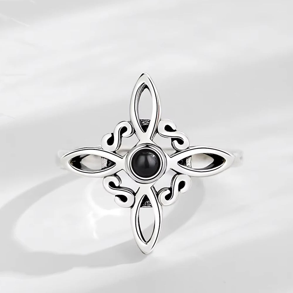 925 Silver Plating Witches Knot Rings for Women Obsidian Celtic Trinity Knot Ring Pagan Wicca Cross Jewelry New Year Gift