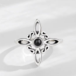 925 Silver Plating Witches Knot Rings for Women Obsidian Celtic Trinity Knot Ring Pagan Wicca Cross Jewelry New Year Gift