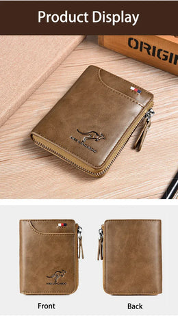 Mens RFID Protected Leather Wallet - Luxury Zippered Card Holder Purse for Business Cards with Elegant Carteira Masculina Style