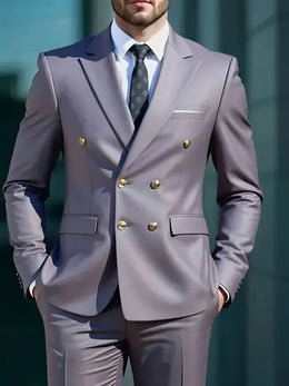 KissICON LightGray / XXS Fashion New Men's Leisure Boutique Business Banquet Solid Color Wedding Double Breasted Slim Fit Suit Blazers Jacket Pants