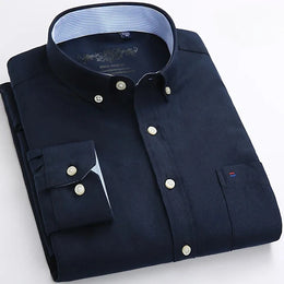 Men's 100% Cotton Smart Casual Shirt Long Sleeve Plaid Oxford Casual Solid Color Print Regular Fit Dress Shirt Oversized  6XL