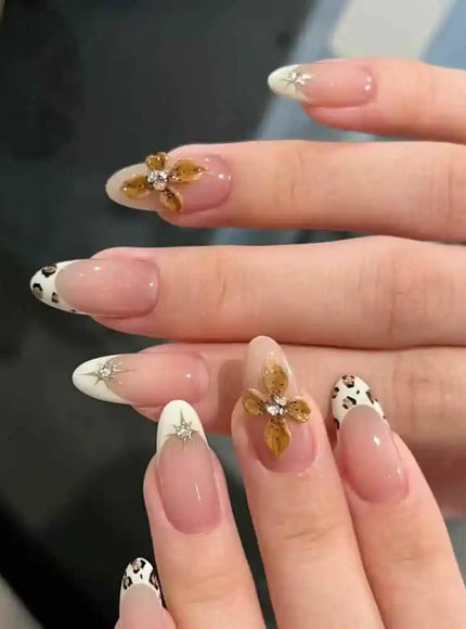 KissIcon Autumn Nails Handmade Caramel French Leopard