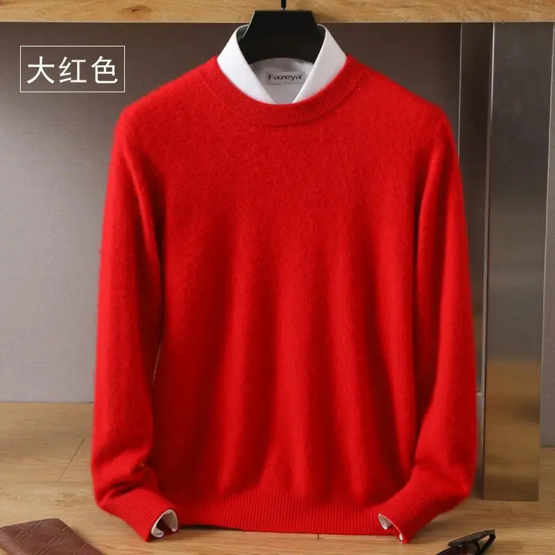 Autumn Winter New Men's Sweater Round Neck Loose Pullover Knitted Sweater Casual Solid Color Thickened 100% Mink Cashmeresweater