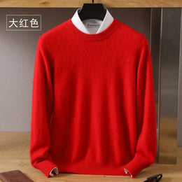 Autumn Winter New Men's Sweater Round Neck Loose Pullover Knitted Sweater Casual Solid Color Thickened 100% Mink Cashmeresweater