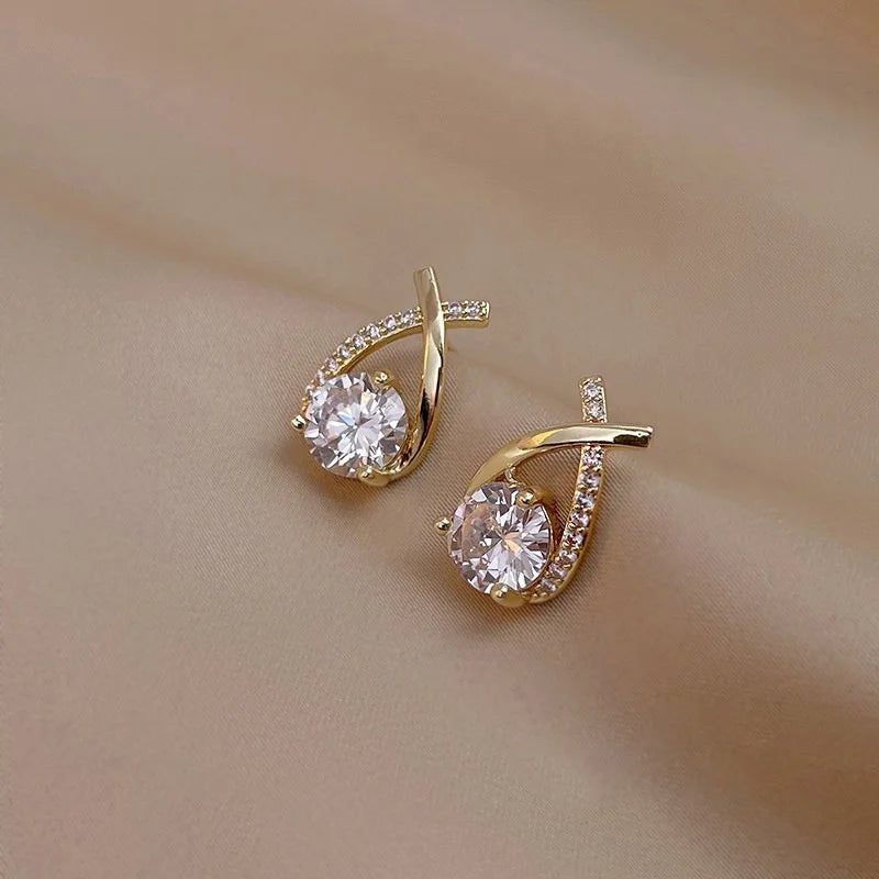 SKEDS Fashion Cross Stud Earrings For Women Korean Style Elegant Crystal Jewelry Ear Rings Fishtail Lady Earrings Gift