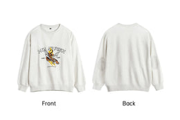 Maden Men's Vintage Print Sweatshirt Light Grey Loose Fit Knit Pullover Long Sleeve Round Neck Casual Top for Spring and Autumn