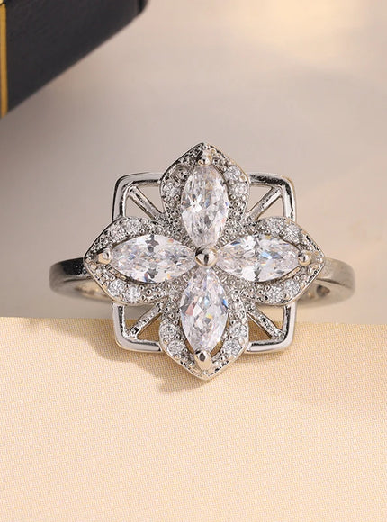 KissIcon Exquisite Silver Ring For Women - Flower Zircon