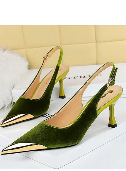 Elegant Women Green High Heel Velvet Pumps Wedding