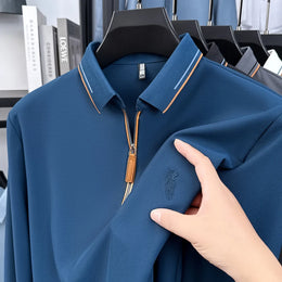 Men's Cotton Long Sleeved T-shirt with Collar Polo Shirt High-end Embroidered Top Autumn Loose Base Shirt