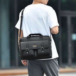 Mens Business Briefcase Large Capacity PU Leather Laptop Bag Fashion Crossbody Shoulder Tote Bag for Work Office
