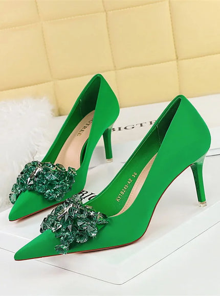 Rhinestones Women Pointed Toe Shallow Mouth Pumps Crystal
