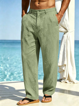 New Summer Men's Breathable, Smooth Linen Wide-Leg Straight Casual Trousers For Beach, Travel And Vacation