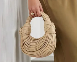 KissICON Khaki / (20cm<Max Length<30cm) Handbags Gold Designer Brand Handwoven Noodle Bags