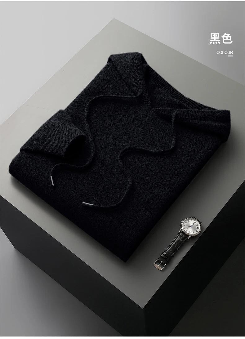 MVLYFLRT Men's One-Piece Ready-to-Wear Hoodie 100% Merino Wool Knitted Sweater Shirt Autumn Winter Casual Large Top Long Sleeved