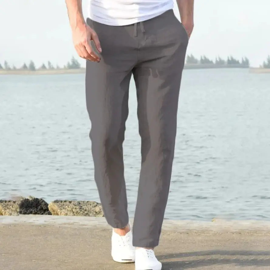 Men's Cotton Linen Pants Male Autumn New Breathable Solid Color Linen Trousers Fitness Streetwear S-5XL