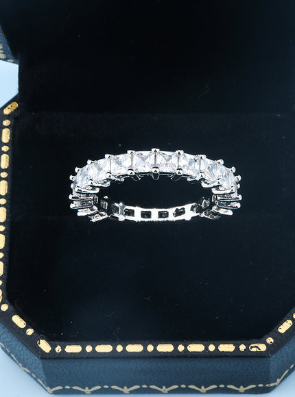 New Women's Simple Zircon 925 Silver Ring AAAA Shiny Zircon Wedding Ring Fashion Eternal Promise Ring Couple Ring Christmas Gift