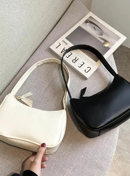 New Retro Soft PU Leather Women Shoulder Underarm Bags Casual Solid Color Small Top-Handle Handbags Ladies Fashion Shoulder Bags