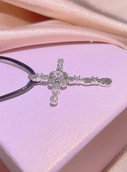 KissIcon Zirconia Cross Necklace - 925 Silver Plated