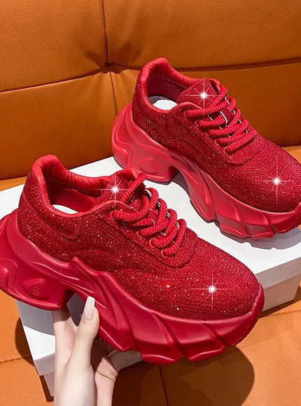 Shoes for Women 2024 New Shiny Rhinestone Women's Sneakers Shoes Autumn Korean Fashion Thick Sole Sports Shoes Zapatos De Mujer