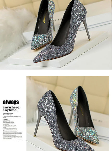 Shallow Mouth Pointed Color Rhinestone Pumps Fashion Wedding
