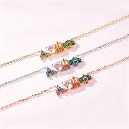 18K Gold Plated Colored Zircon Inlaid Amusement Park Pendant Necklace Cute Sweet Design Versatile Fashion Jewelry Girl 's Gift