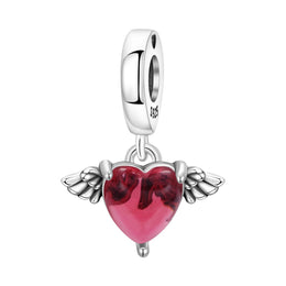 Original Charms Beads 925 Sterling Silver Zircon LOVE Winged Protect Heart Pendant For DIY Necklace Bracelet Fine Jewellery Gift