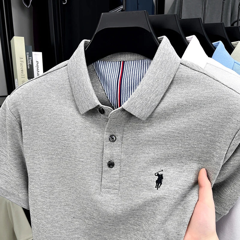 100% pure cotton short sleeved men's polo shirt summer fashion high-end brand pony embroidery golf top casual business T-shirt