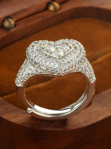 KissIcon Hip Hop Style Full CZ Heart Ring - Iced Out