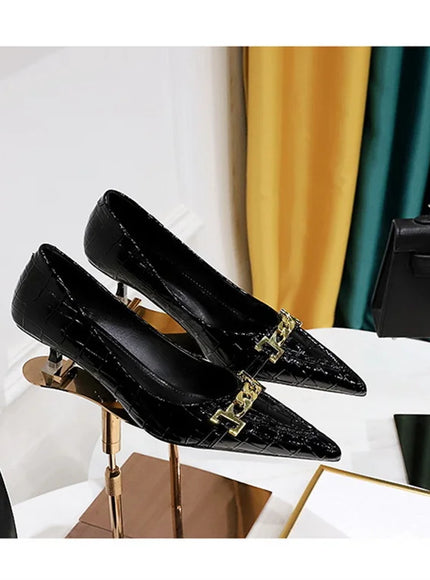Fashion Metal Chain Decoration Women Pumps Shallow Mouth