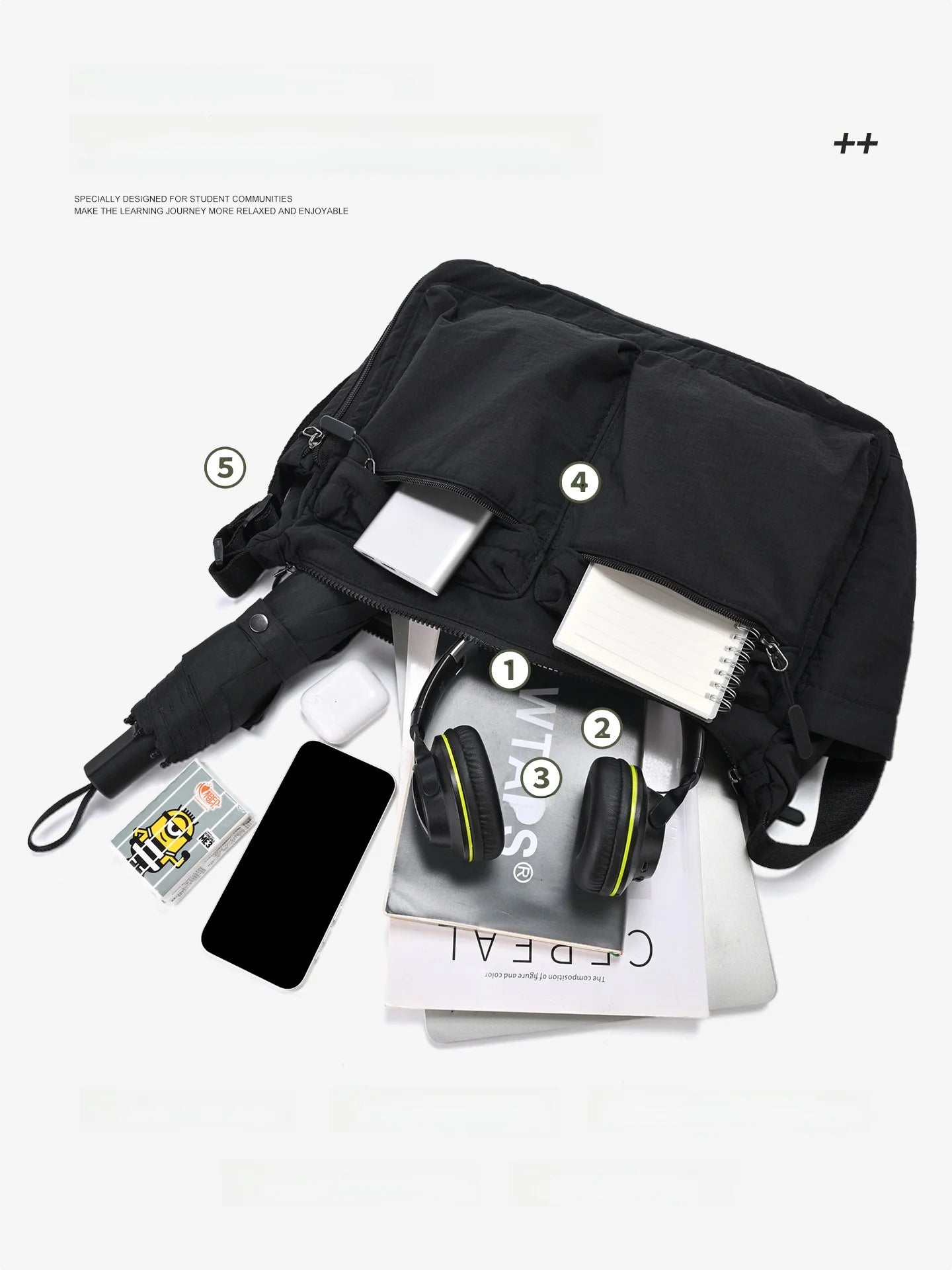 Unisex Casual Slanting Crossbody Bag Large Capacity Black Versatile Commuting Bag for Men And Women Suitable for Daily Use