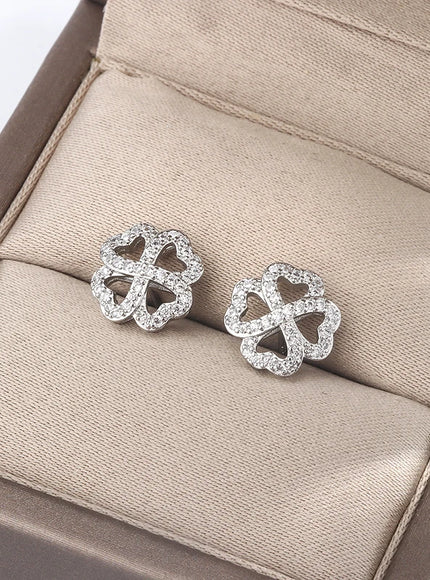 KissIcon 925 Silver Plated Earrings Clover Zircon - Luck