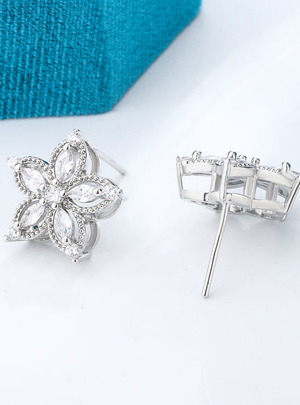 KissIcon Exquisite 925 Silver Flower Earrings - Zircon Glow