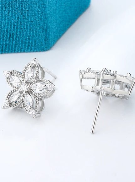KissIcon Exquisite 925 Silver Flower Earrings - Zircon Glow