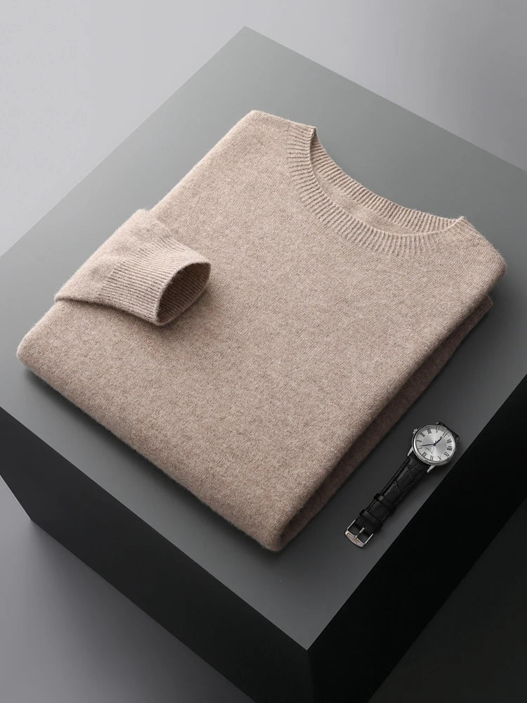 100% Merino Wool Sweater Man O-neck Basic Wool Pullover Autumn Winter Long Sleeve Soft Warm Jumper Smart Casual Knit Popular Top