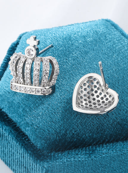 KissIcon Heart Crown Earrings 925 Silver - Hypoallergenic