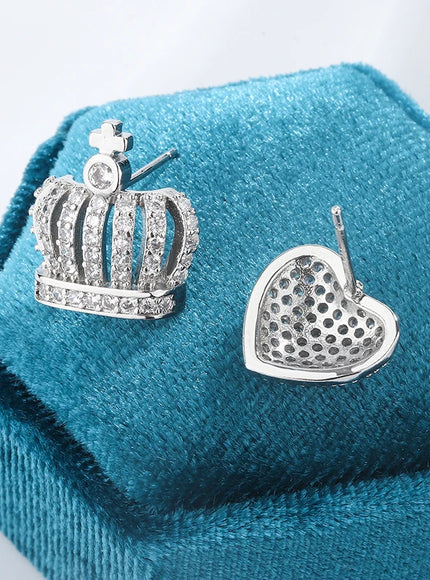 KissIcon Heart Crown Earrings 925 Silver - Hypoallergenic