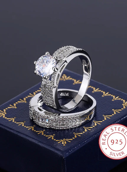 Shiny Zircon Two Piece Ring In 925 Silver - Elegant