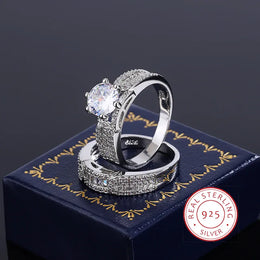 Dropshipman Shiny Zircon Two Piece Ring In 925 Silver - Elegant